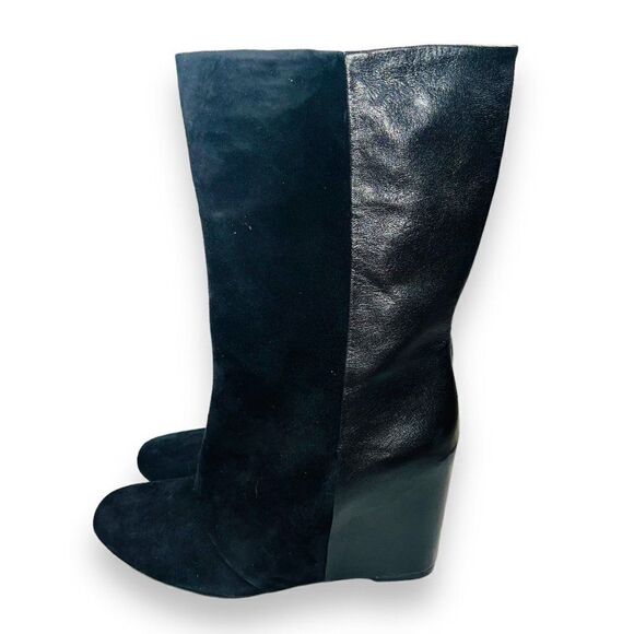 Enzo Angiolini Eabaki Wedge Boots Black Suede / Leather Women's 8 - Picture 2 of 11